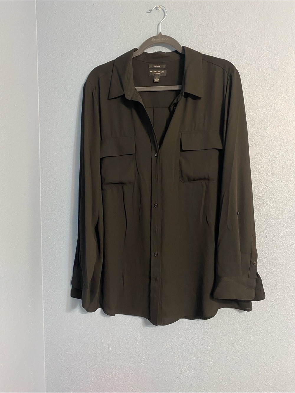 Olivia investments woman Long-Sleeve Button-Up Shirt Black
